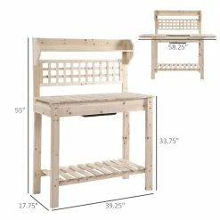 Outsunny 39 in. Wooden Garden Potting Bench Work Table with Hidden Storage, Sliding Tabletop -Online Orchards store natural outsunny potting benches and tables 845 449nd 44 1000