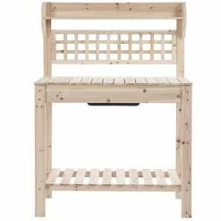 Outsunny 39 in. Wooden Garden Potting Bench Work Table with Hidden Storage, Sliding Tabletop
