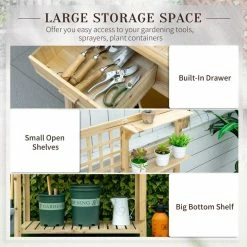 Outsunny 41.25 in. W x 55.75 in. H Potting Bench Table, Garden Work Bench, Wooden Workstation -Online Orchards store natural outsunny potting benches and tables 845 666nd 1f 1000