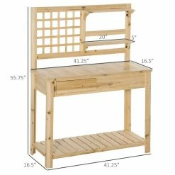 Outsunny 41.25 in. W x 55.75 in. H Potting Bench Table, Garden Work Bench, Wooden Workstation -Online Orchards store natural outsunny potting benches and tables 845 666nd 4f 1000