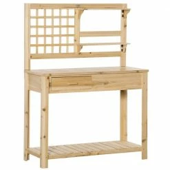 Outsunny 41.25 in. W x 55.75 in. H Potting Bench Table, Garden Work Bench, Wooden Workstation