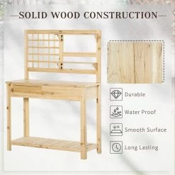Outsunny 41.25 in. W x 55.75 in. H Potting Bench Table, Garden Work Bench, Wooden Workstation -Online Orchards store natural outsunny potting benches and tables 845 666nd fa 1000