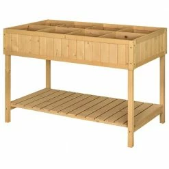 Outsunny Natural Wooden Raised Garden Bed with 8 Slots and Open Shelf