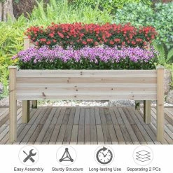 Outsunny Natural Wooden 2 Tiers Fir Raised Garden Bed with Drainage Holes -Online Orchards store natural outsunny raised planter boxes 845 321 1f 1000