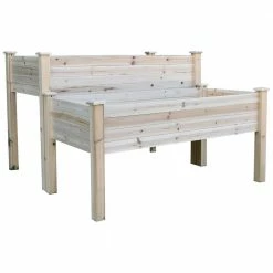 Outsunny Natural Wooden 2 Tiers Fir Raised Garden Bed with Drainage Holes