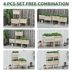 Outsunny Natural Fir Wood Planter Raised Garden Beds Kits 4-Pieces Elevated Garden Beds -Online Orchards store natural outsunny raised planter boxes 845 350 1f 1000