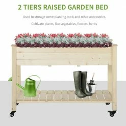 Outsunny Natural Wooden Raised Mobile Garden Bed with Non-Woven Bag -Online Orchards store natural outsunny raised planter boxes 845 365 1f 1000