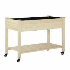 Outsunny Natural Wooden Raised Mobile Garden Bed with Non-Woven Bag