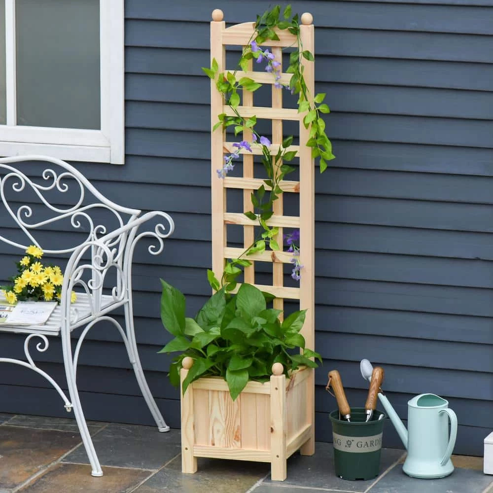 Outsunny Natural Wooden Raised Garden Bed with Trellis Board 2 Outsunny Natural Wooden Raised Garden Bed with Trellis Board - Image 2