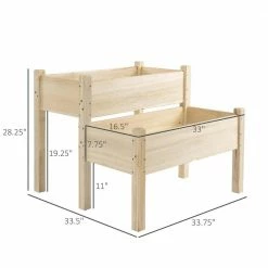 Outsunny 34 in. W x 34 in. D x 28 in. H Natural Wooden 2-Tier Raised Garden Bed -Online Orchards store natural outsunny raised planter boxes 845 454 4f 1000