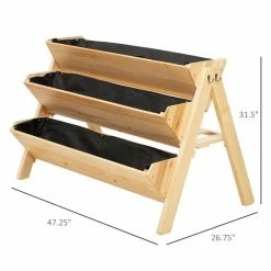 Outsunny 47 in. Natural Wooden 3-Tiers Raised Garden Bed with Side Hooks, Storage Clapboard -Online Orchards store natural outsunny raised planter boxes 845 476 4f 1000