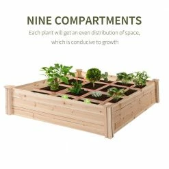 Outsunny 4 ft. x 4 ft. Natural Wooden Raised Garden Bed Planter Box with Segmented Growing Grid -Online Orchards store natural outsunny raised planter boxes 845 481 1f 1000