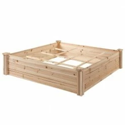 Outsunny 4 ft. x 4 ft. Natural Wooden Raised Garden Bed Planter Box with Segmented Growing Grid