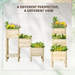 Outsunny 49 in. x 18 in. Natural Wood 3-Tier Raised Garden Bed -Online Orchards store natural outsunny raised planter boxes 845 653 4f 1000