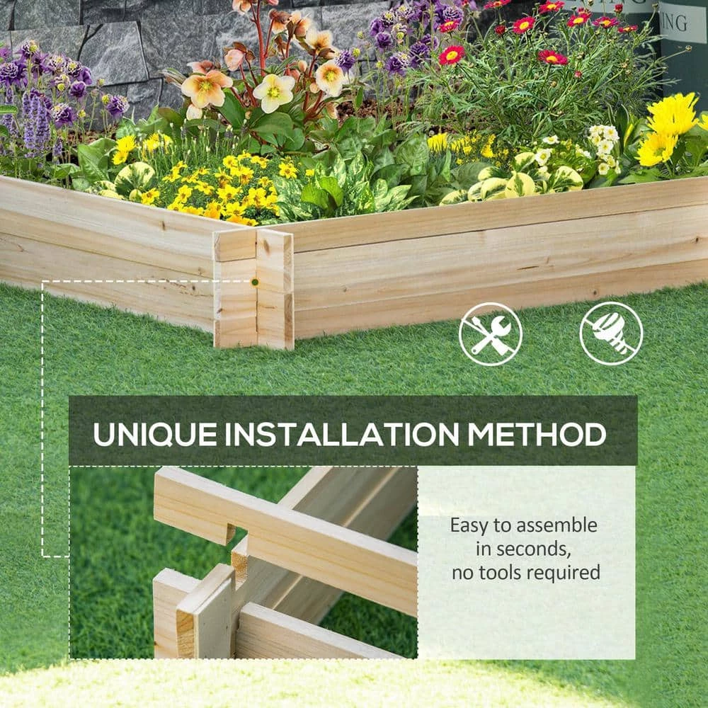 Outsunny Natural Wood Screwless Raised Garden Bed, Wooden Planter Box 5 Outsunny Natural Wood Screwless Raised Garden Bed, Wooden Planter Box - Image 5