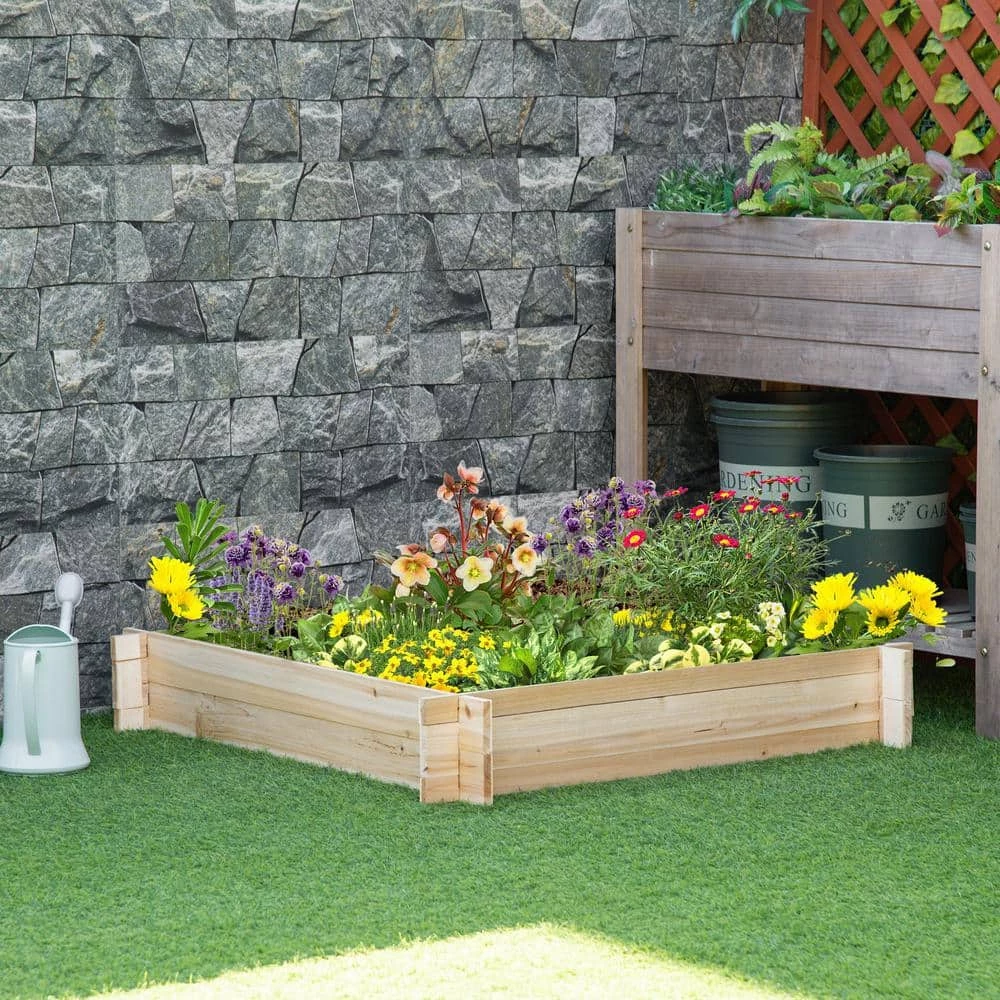 Outsunny Natural Wood Screwless Raised Garden Bed, Wooden Planter Box 2 Outsunny Natural Wood Screwless Raised Garden Bed, Wooden Planter Box - Image 2