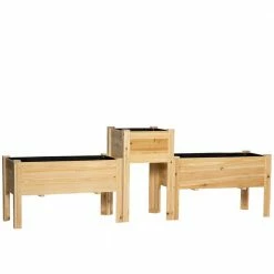 Outsunny 9.75 in. L x 19.75 in. W x 33.75 in. H Natural Wood Elevated Wood Planter Box