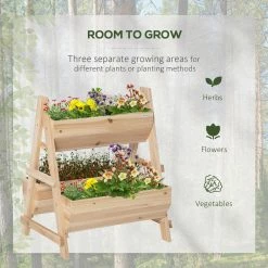 Outsunny Natural Wood Raised Garden Bed 2 Tier Planter Box with Stand, Nonwoven Fabric for Vegetables, Herbs, Flowers -Online Orchards store natural outsunny raised planter boxes 845 683 1f 1000