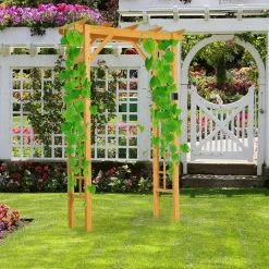 Outsunny 7 ft. H Wood Steel Arched Trellis Arbor with Natural Fir Wood & Side Panel, Orange -Online Orchards store oranges peaches outsunny garden trellises 845 125 1f 1000