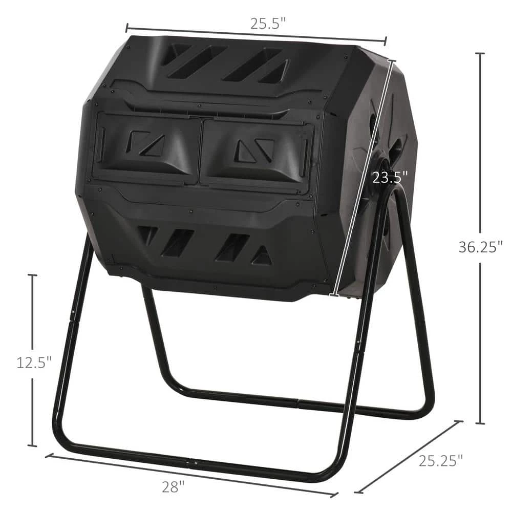 Outsunny 5.65 cu. ft. Carousel Composter Rotating 360° Dual Chamber Black Compost Bin 3 Outsunny 5.65 cu. ft. Carousel Composter Rotating 360° Dual Chamber Black Compost Bin - Image 3