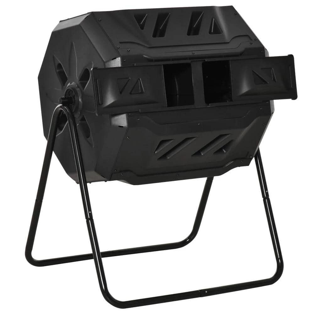 Outsunny 5.65 cu. ft. Carousel Composter Rotating 360° Dual Chamber Black Compost Bin 1 Outsunny 5.65 cu. ft. Carousel Composter Rotating 360° Dual Chamber Black Compost Bin