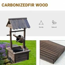 Outsunny Carbonized Wooden Wishing Well Water Fountain with Electric Pump -Online Orchards store outsunny freestanding fountains 844 099 1f 1000