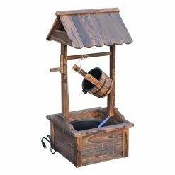 Outsunny Carbonized Wooden Wishing Well Water Fountain with Electric Pump