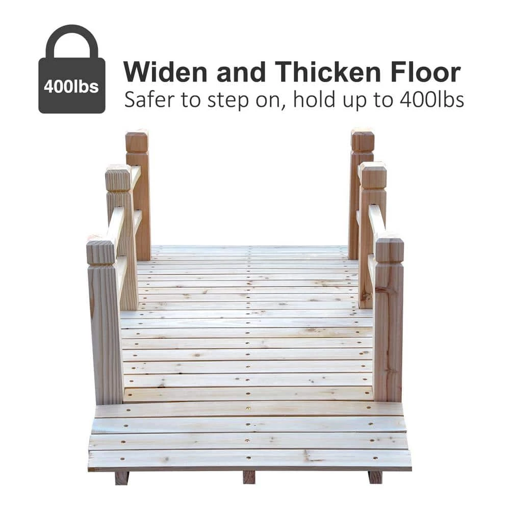 Outsunny 60 in. x 26.5 in. x 19 in. Wooden Stained Finish Garden Footbridge with Safety Railings 2 Outsunny 60 in. x 26.5 in. x 19 in. Wooden Stained Finish Garden Footbridge with Safety Railings - Image 2
