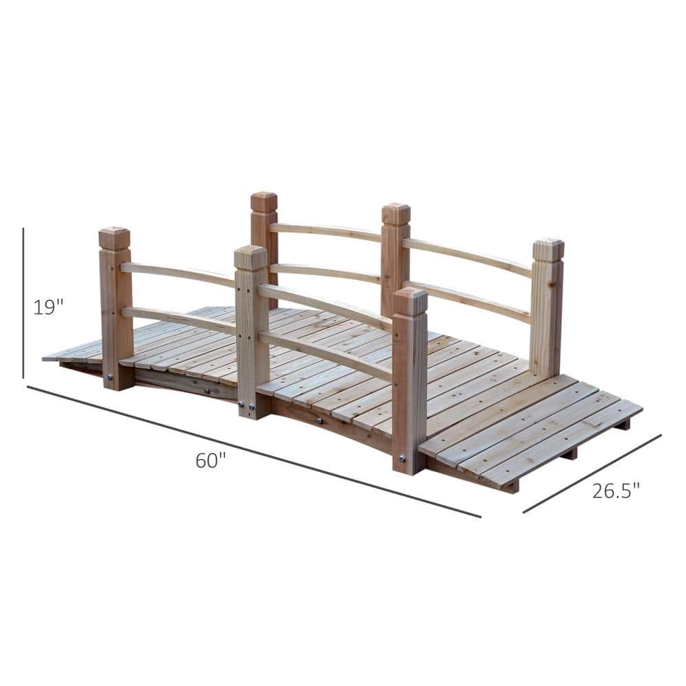 Outsunny 60 in. x 26.5 in. x 19 in. Wooden Stained Finish Garden Footbridge with Safety Railings 6 Outsunny 60 in. x 26.5 in. x 19 in. Wooden Stained Finish Garden Footbridge with Safety Railings - Image 6