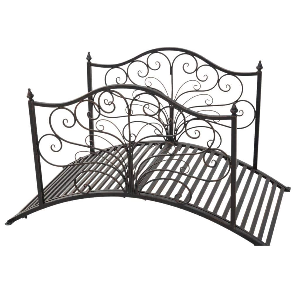 Outsunny 46.75 in. x 28.25 in. x 27 in. Metal Arched Decorative Garden Bridge with Ornate Side Rails 1 Outsunny 46.75 in. x 28.25 in. x 27 in. Metal Arched Decorative Garden Bridge with Ornate Side Rails