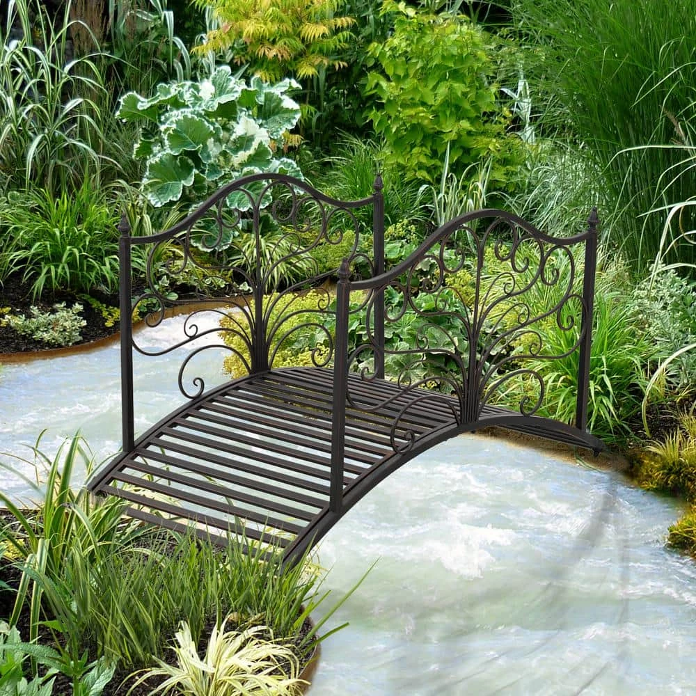 Outsunny 46.75 in. x 28.25 in. x 27 in. Metal Arched Decorative Garden Bridge with Ornate Side Rails 2 Outsunny 46.75 in. x 28.25 in. x 27 in. Metal Arched Decorative Garden Bridge with Ornate Side Rails - Image 2