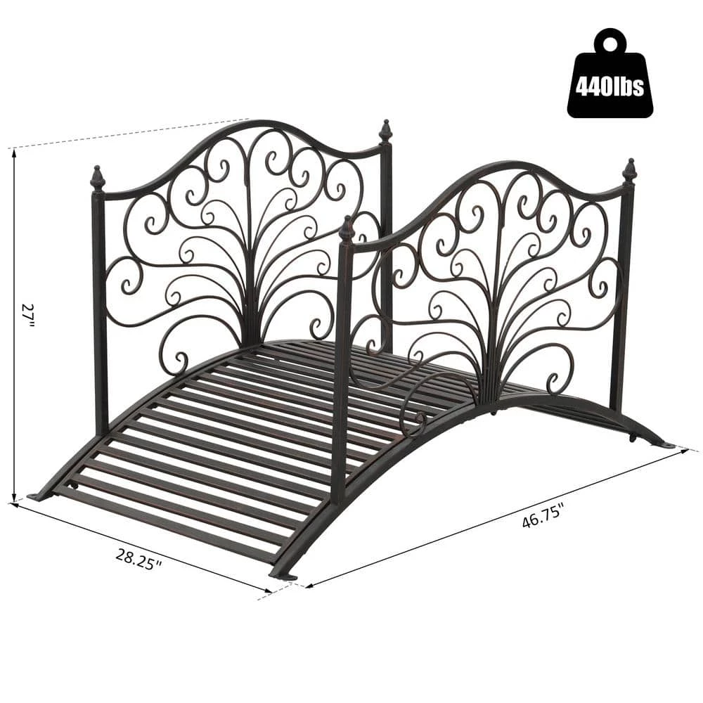 Outsunny 46.75 in. x 28.25 in. x 27 in. Metal Arched Decorative Garden Bridge with Ornate Side Rails 6 Outsunny 46.75 in. x 28.25 in. x 27 in. Metal Arched Decorative Garden Bridge with Ornate Side Rails - Image 6