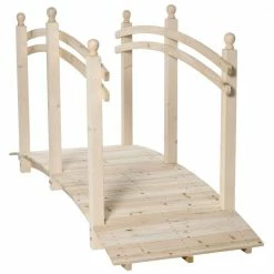 Outsunny Natural 7.5 ft. Wooden Arc Walkway Garden Bridge with Side Railings