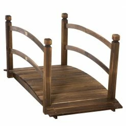 Outsunny Brown 4.7 ft. Wooden Arc Footbridge with Side Rails