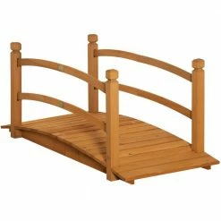 Outsunny Orange 4.7 ft. Wooden Arc Footbridge with Side Rails