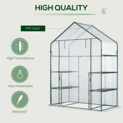 Outsunny 29 in. W x 56 72 in. D x 77 72 in. H Steel Dark Green Walk-in Greenhouse with 3-Tier Shelving -Online Orchards store outsunny greenhouse kits 845 139v01 44 1000