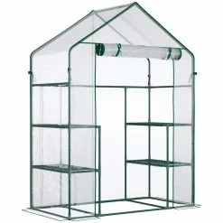 Outsunny 29 in. W x 56 72 in. D x 77 72 in. H Steel Dark Green Walk-in Greenhouse with 3-Tier Shelving