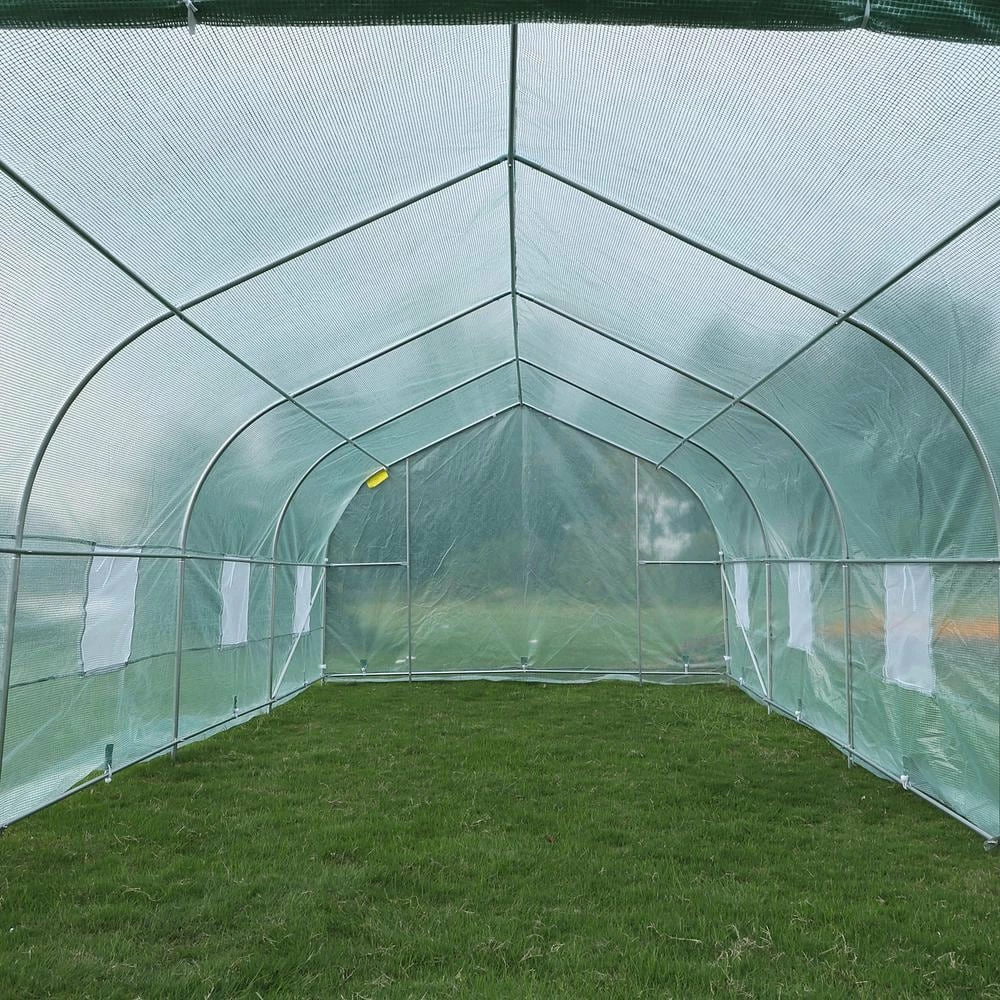 Outsunny 10 ft. x 20 ft. x 7 ft. High Tunnel Walk-In Garden Greenhouse Kit with Plastic Cover and Roll-up Entrance - Green 4 Outsunny 10 ft. x 20 ft. x 7 ft. High Tunnel Walk-In Garden Greenhouse Kit with Plastic Cover and Roll-up Entrance - Green - Image 4