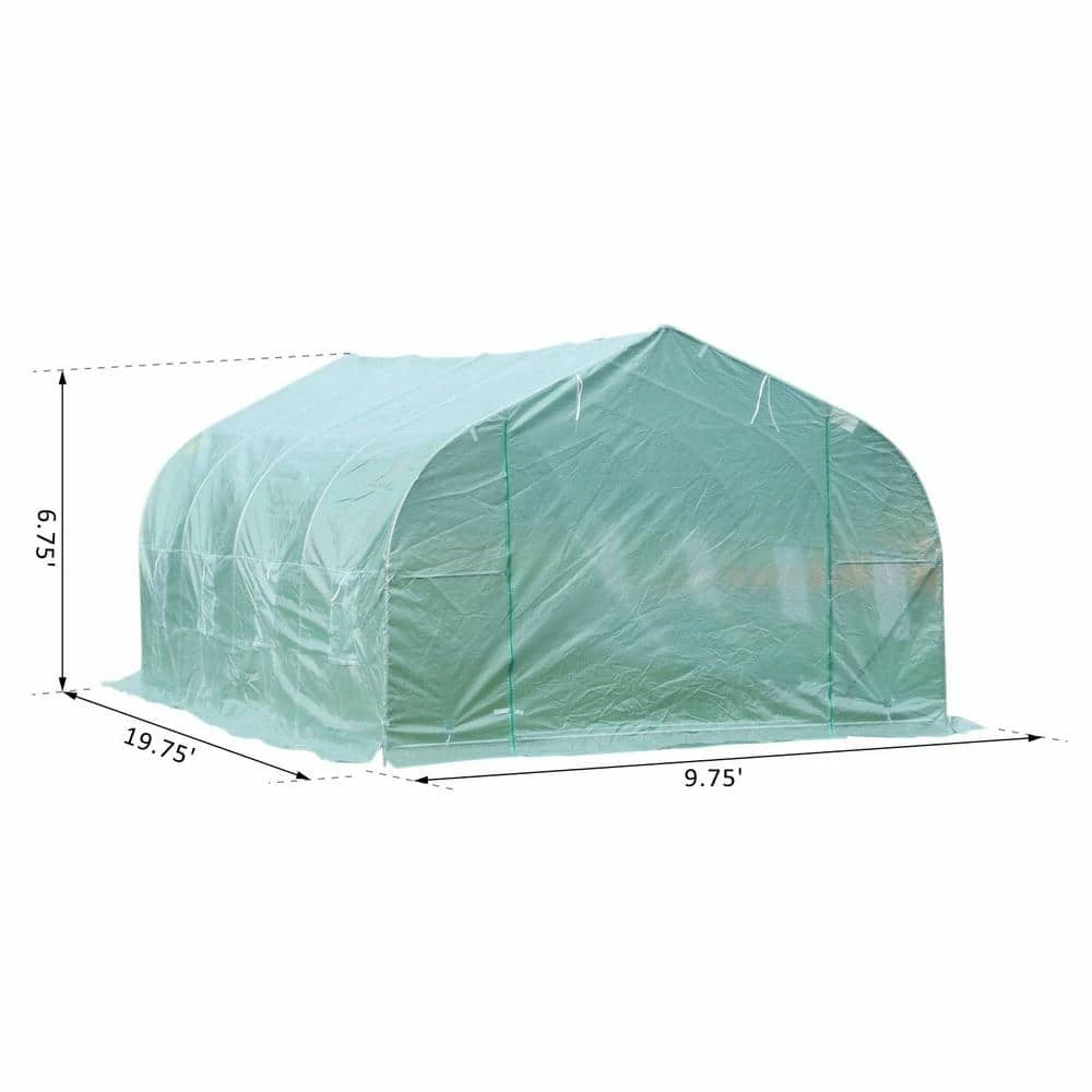 Outsunny 10 ft. x 20 ft. x 7 ft. High Tunnel Walk-In Garden Greenhouse Kit with Plastic Cover and Roll-up Entrance - Green 3 Outsunny 10 ft. x 20 ft. x 7 ft. High Tunnel Walk-In Garden Greenhouse Kit with Plastic Cover and Roll-up Entrance - Green - Image 3