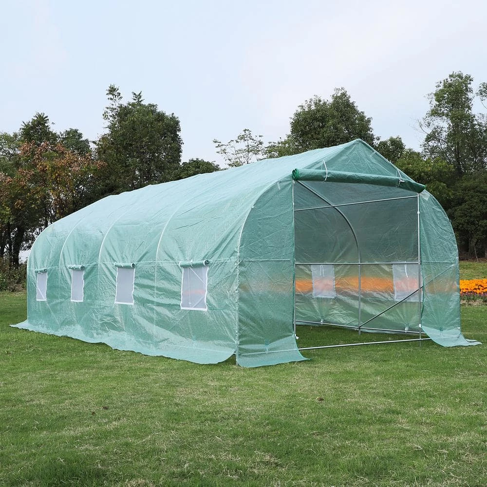 Outsunny 10 ft. x 20 ft. x 7 ft. High Tunnel Walk-In Garden Greenhouse Kit with Plastic Cover and Roll-up Entrance - Green 2 Outsunny 10 ft. x 20 ft. x 7 ft. High Tunnel Walk-In Garden Greenhouse Kit with Plastic Cover and Roll-up Entrance - Green - Image 2