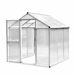 Outsunny 6 ft L. x 6 ft. W Stable Outdoor Walk-In Garden Greenhouse with Roof Vent for Plants, Herbs and Vegetables