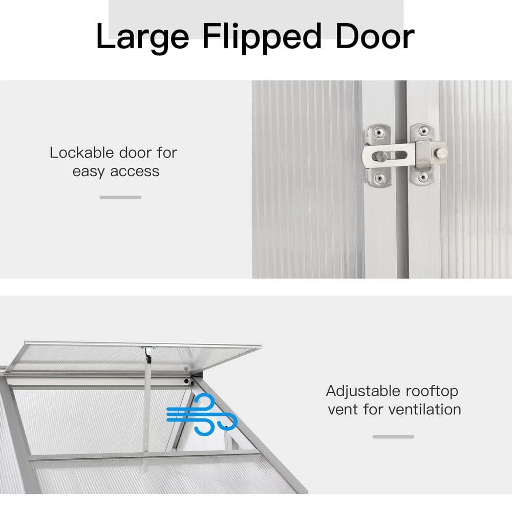 Outsunny 4 ft. x 6.25 ft. x 6.4 ft. Polycarbonate Silver Greenhouse with Roof Vent and Rain Gutters 5 Outsunny 4 ft. x 6.25 ft. x 6.4 ft. Polycarbonate Silver Greenhouse with Roof Vent and Rain Gutters - Image 5