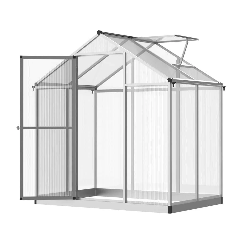 Outsunny 4 ft. x 6.25 ft. x 6.4 ft. Polycarbonate Silver Greenhouse with Roof Vent and Rain Gutters 1 Outsunny 4 ft. x 6.25 ft. x 6.4 ft. Polycarbonate Silver Greenhouse with Roof Vent and Rain Gutters
