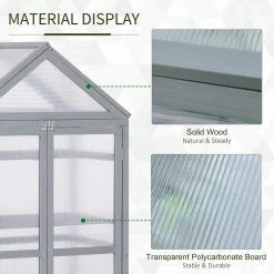 Outsunny 18.25 in. x 31.5 in. x 54.25 in. Wood Grey Greenhouse with Adjustable Shelves and Double Doors -Online Orchards store outsunny greenhouse kits 845 370gy 4f 1000