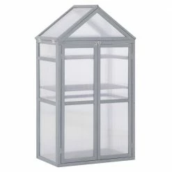 Outsunny 18.25 in. x 31.5 in. x 54.25 in. Wood Grey Greenhouse with Adjustable Shelves and Double Doors