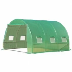 Outsunny 9.8 ft. x 9.8 ft. x 6.6 ft. Metal PE Greenhouse with High-Quality Cover, Zipper Doors and Windows