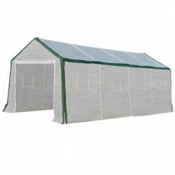 Outsunny 9.8 ft. x 19.7 ft. x 7.9 ft. Polyethylene Cover White Greenhouse with Roll-Up Door and 8 Windows