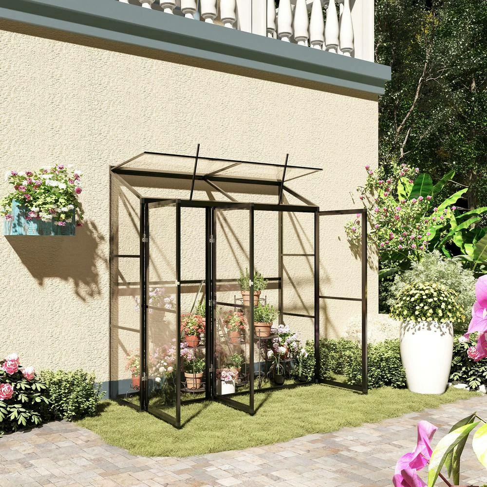 Outsunny 1.8 ft. W x 5.9 ft. L x 6.2 ft. H Aluminum Clear Walk-in Garden Greenhouse with 2 Adjustable Roof Vents and 3 Doors 2 Outsunny 1.8 ft. W x 5.9 ft. L x 6.2 ft. H Aluminum Clear Walk-in Garden Greenhouse with 2 Adjustable Roof Vents and 3 Doors - Image 2