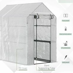 Outsunny 73 in. W x 47 in. D x 75 in. H Steel White Walk-in Greenhouse with Tunnel Shed w/Roll-up Door and 4 Shelves White 8 Outsunny 73 in. W x 47 in. D x 75 in. H Steel White Walk-in Greenhouse with Tunnel Shed w/Roll-up Door and 4 Shelves White -Online Orchards store outsunny portable greenhouses 845 306v01 1f 1000