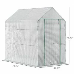 Outsunny 73 in. W x 47 in. D x 75 in. H Steel White Walk-in Greenhouse with Tunnel Shed w/Roll-up Door and 4 Shelves White 7 Outsunny 73 in. W x 47 in. D x 75 in. H Steel White Walk-in Greenhouse with Tunnel Shed w/Roll-up Door and 4 Shelves White -Online Orchards store outsunny portable greenhouses 845 306v01 4f 1000